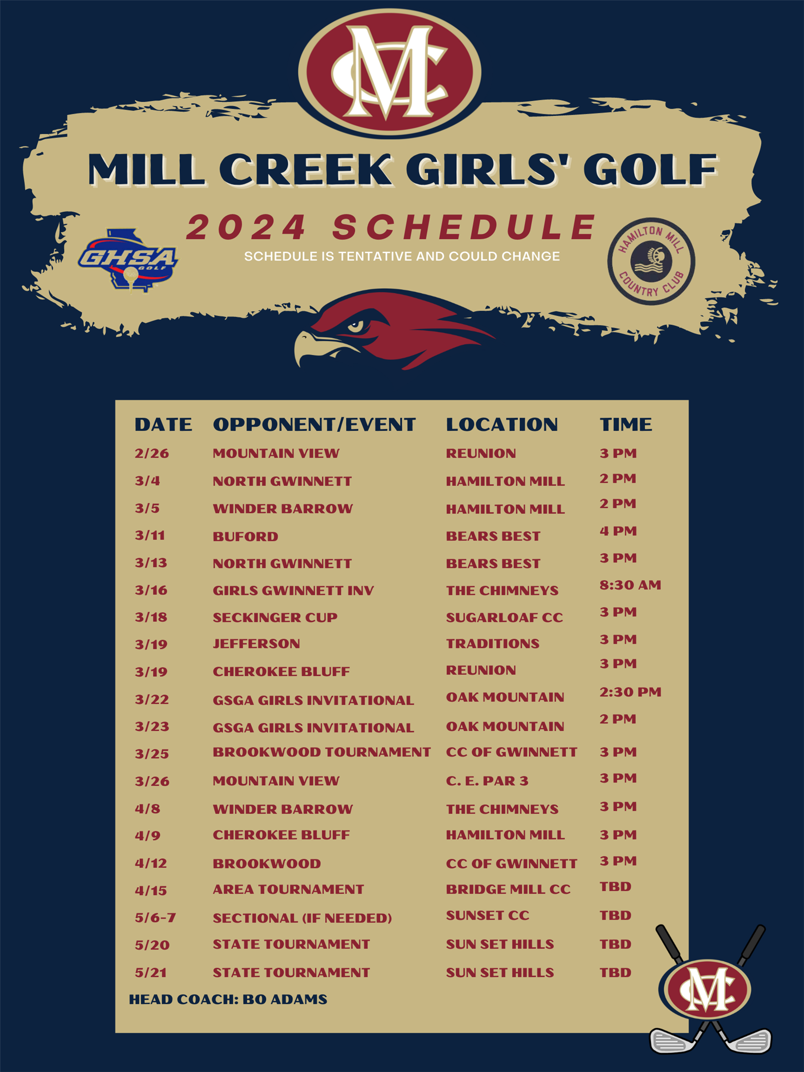 girls golf schedule 2024